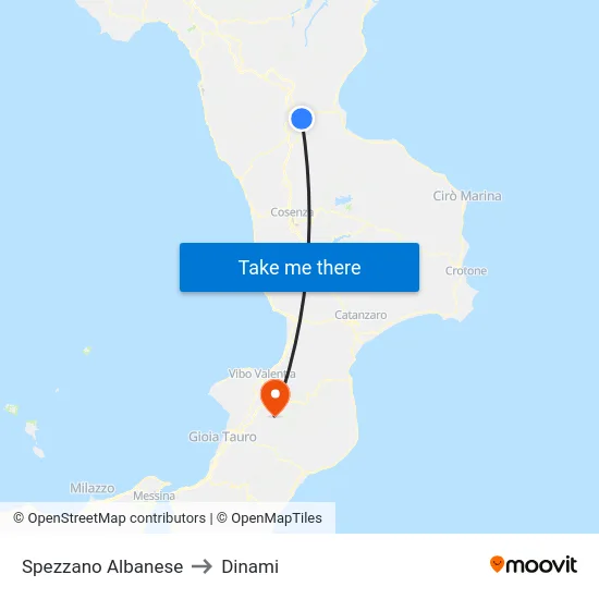 Spezzano Albanese to Dinami map