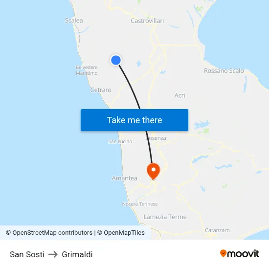 San Sosti to Grimaldi map
