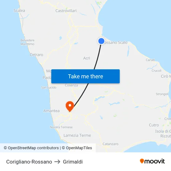 Corigliano-Rossano to Grimaldi map