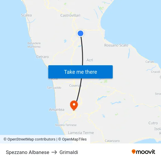 Spezzano Albanese to Grimaldi map