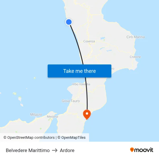 Belvedere Marittimo to Ardore map