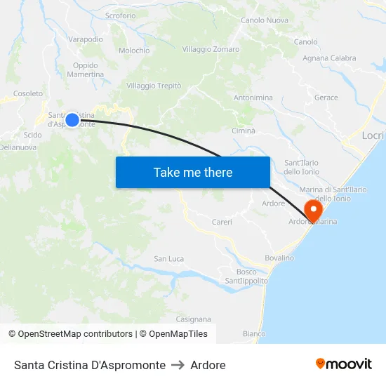 Santa Cristina D'Aspromonte to Ardore map