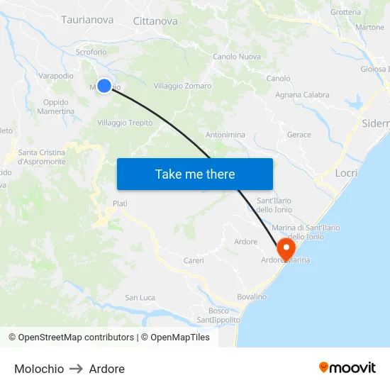Molochio to Ardore map