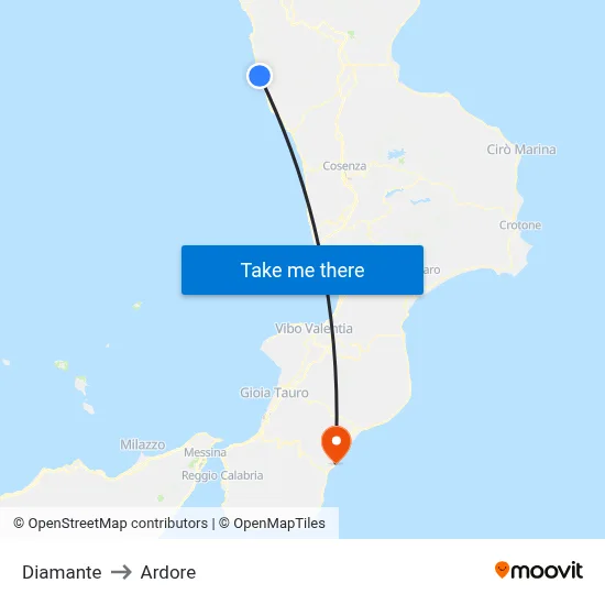 Diamante to Ardore map