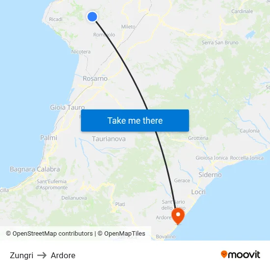 Zungri to Ardore map