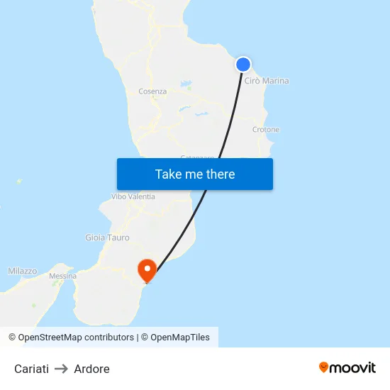 Cariati to Ardore map