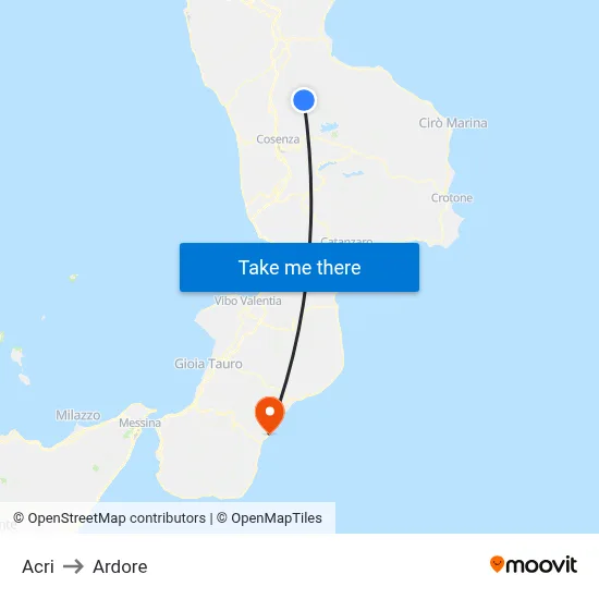 Acri to Ardore map