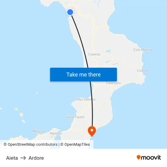 Aieta to Ardore map
