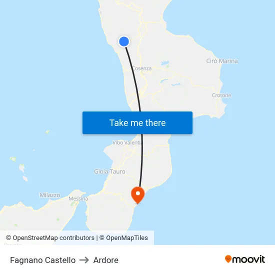 Fagnano Castello to Ardore map