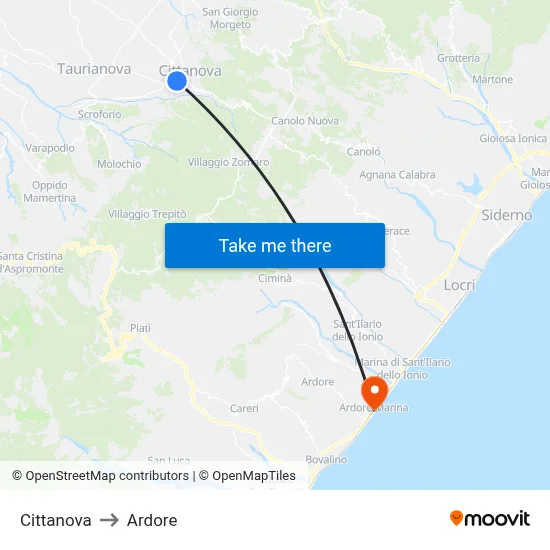 Cittanova to Ardore map