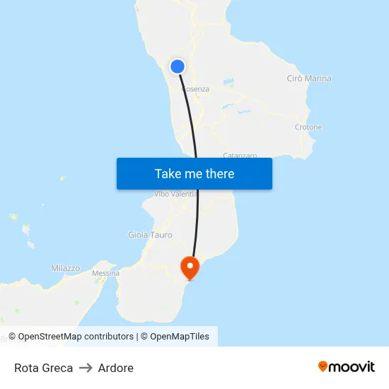 Rota Greca to Ardore map