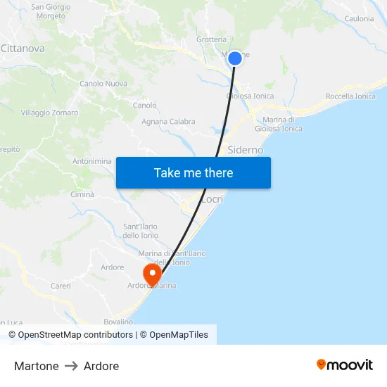 Martone to Ardore map