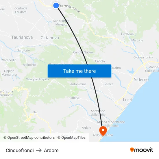 Cinquefrondi to Ardore map