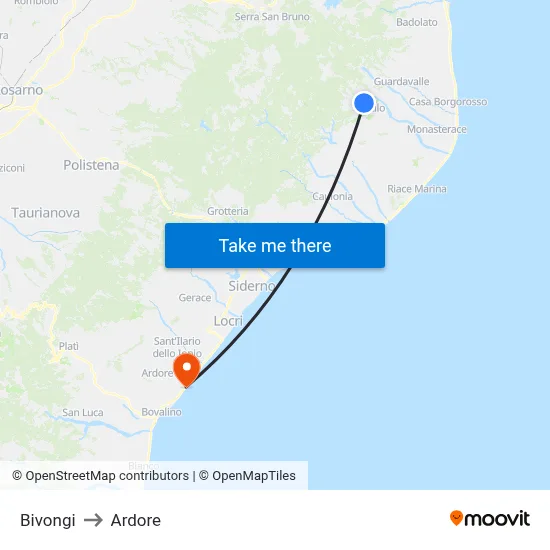 Bivongi to Ardore map