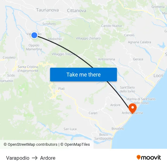Varapodio to Ardore map