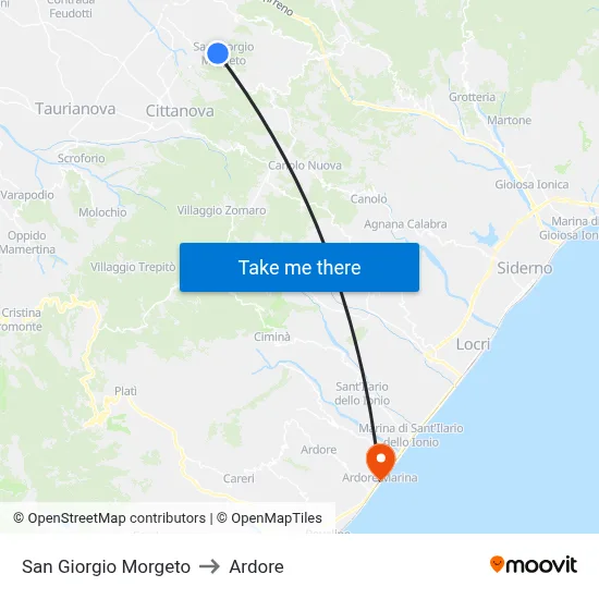 San Giorgio Morgeto to Ardore map