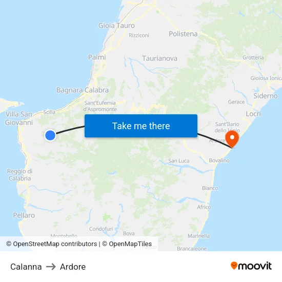 Calanna to Ardore map