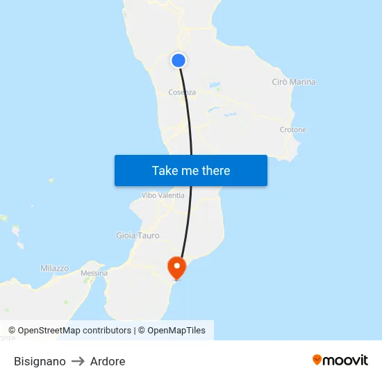 Bisignano to Ardore map