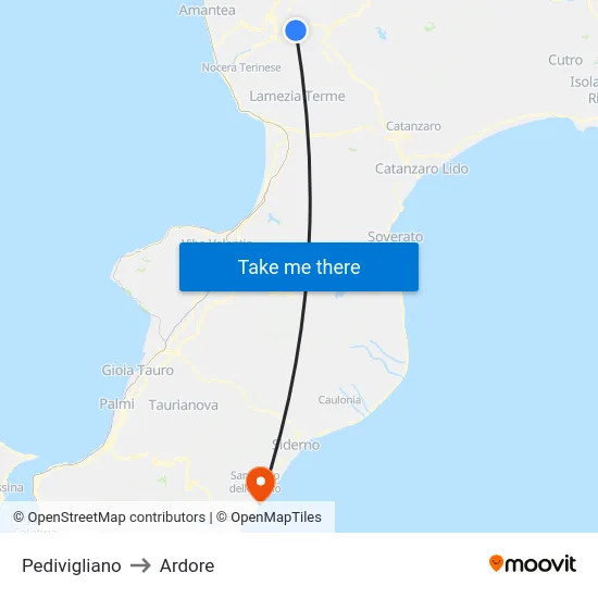 Pedivigliano to Ardore map