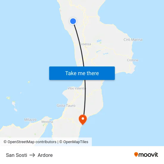 San Sosti to Ardore map