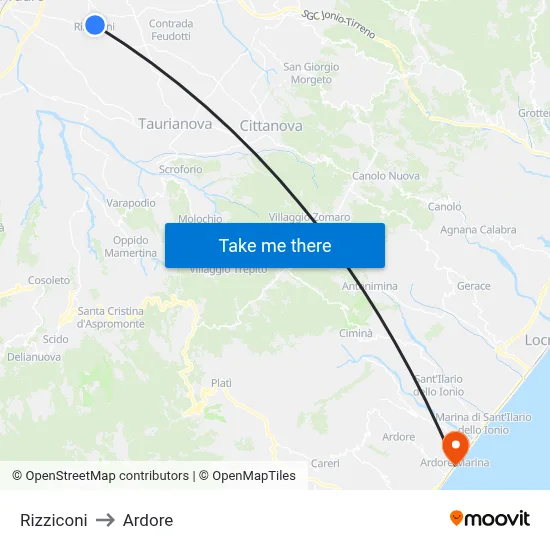 Rizziconi to Ardore map