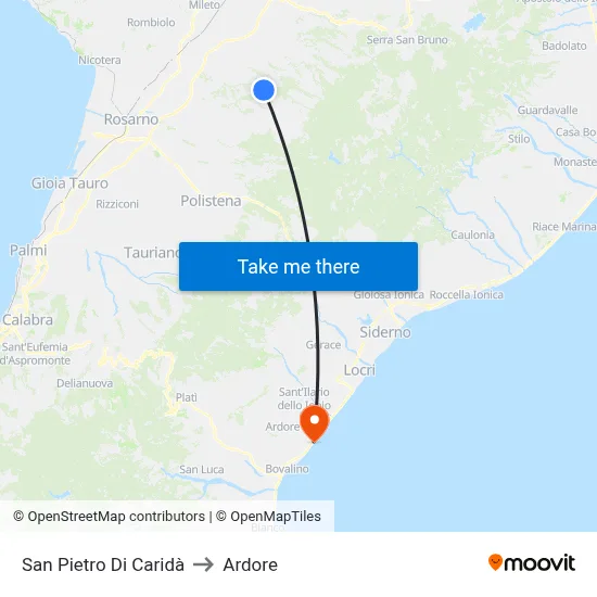 San Pietro Di Caridà to Ardore map