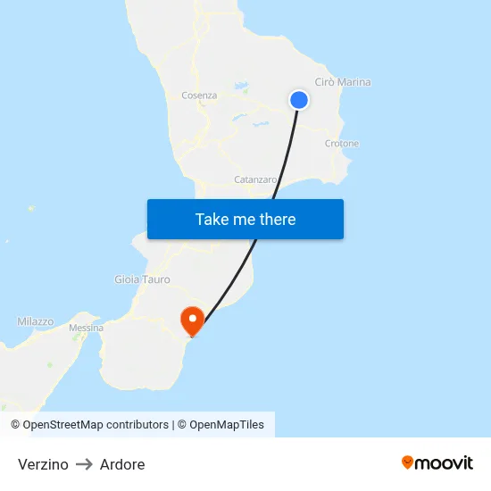 Verzino to Ardore map