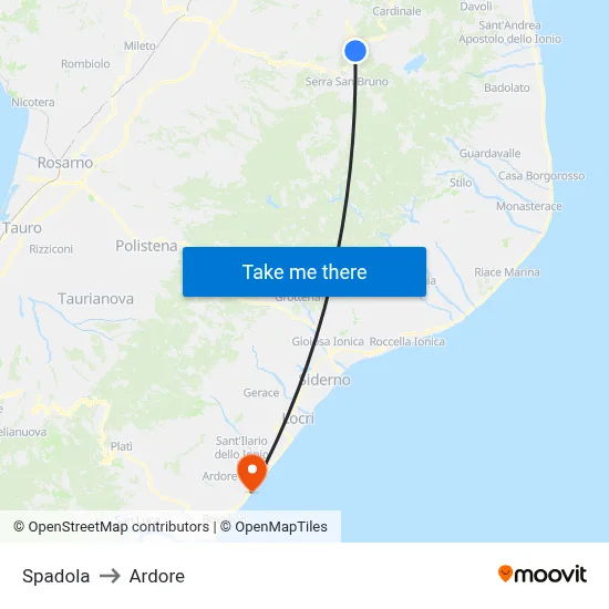 Spadola to Ardore map