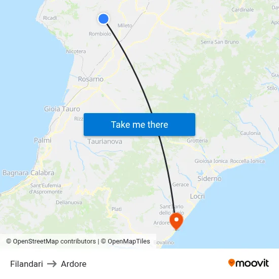 Filandari to Ardore map