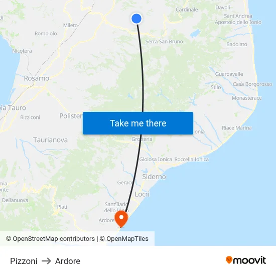 Pizzoni to Ardore map