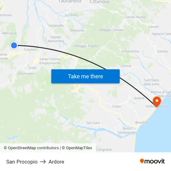 San Procopio to Ardore map