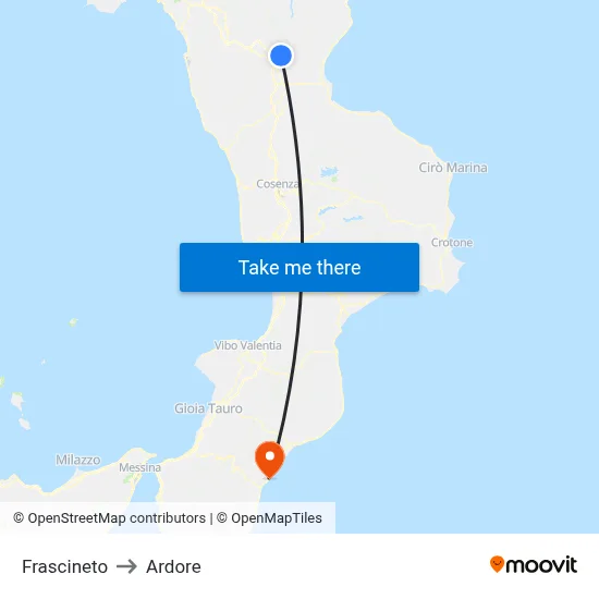 Frascineto to Ardore map