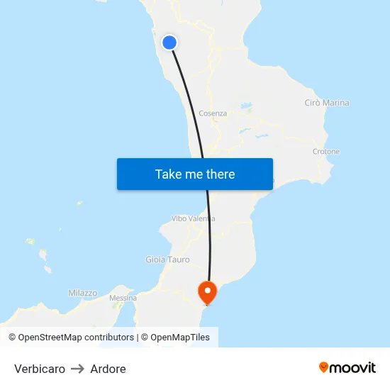 Verbicaro to Ardore map