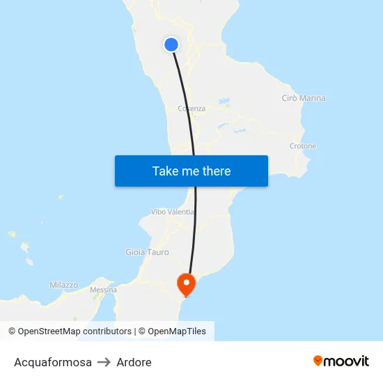 Acquaformosa to Ardore map