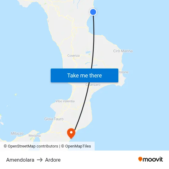 Amendolara to Ardore map