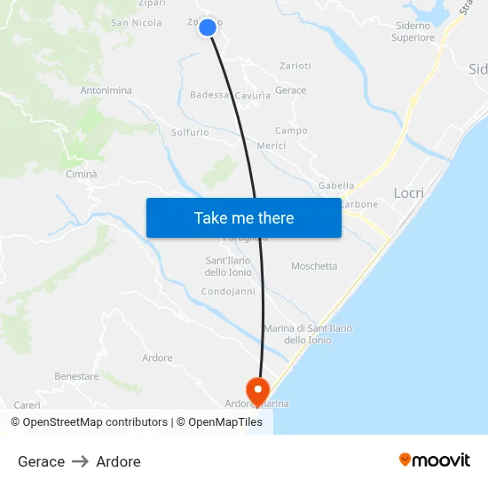 Gerace to Ardore map