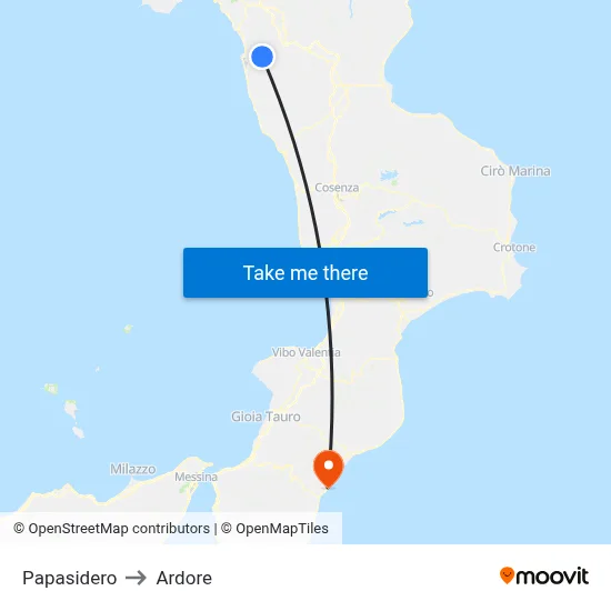 Papasidero to Ardore map