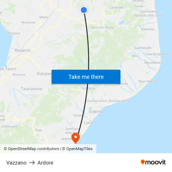 Vazzano to Ardore map