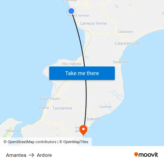 Amantea to Ardore map