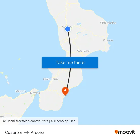 Cosenza to Ardore map
