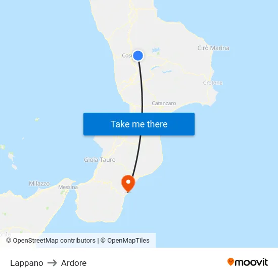 Lappano to Ardore map