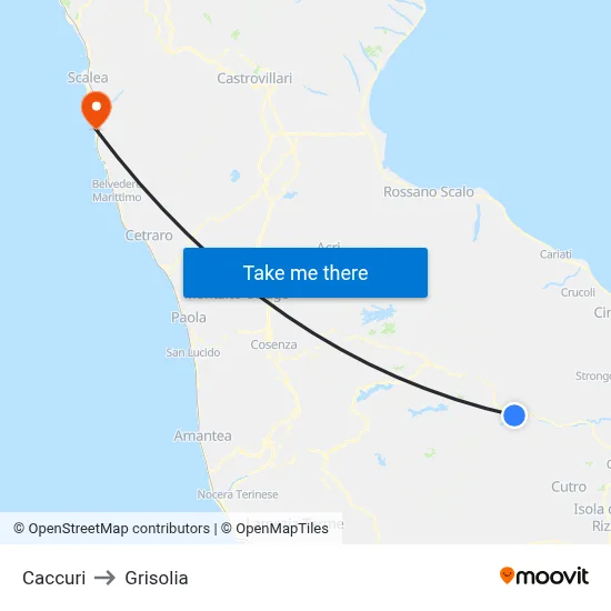 Caccuri to Grisolia map