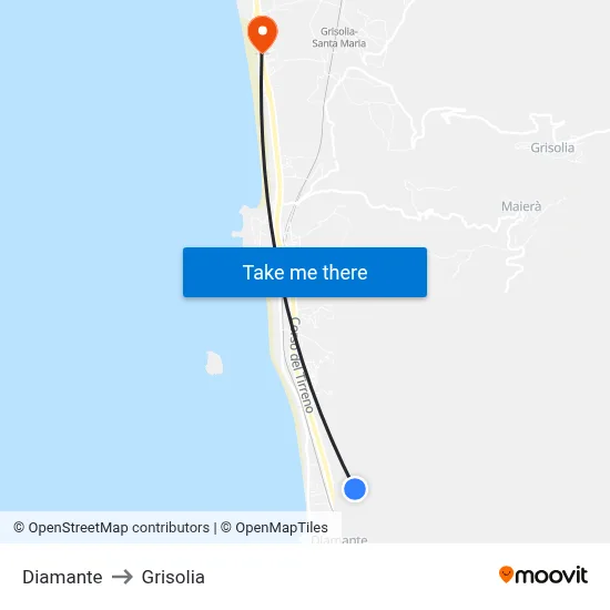 Diamante to Grisolia map