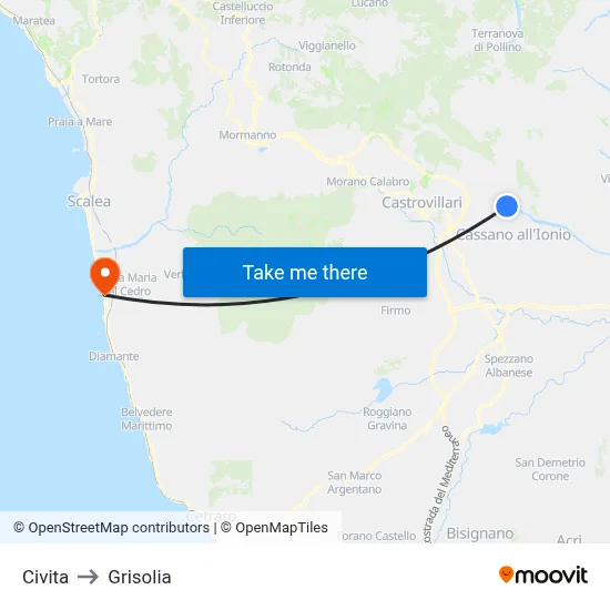 Civita to Grisolia map