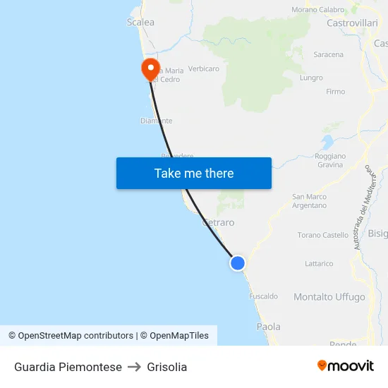 Guardia Piemontese to Grisolia map