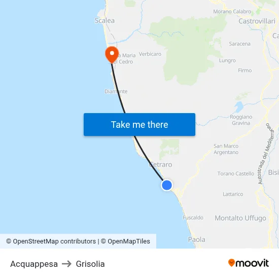 Acquappesa to Grisolia map