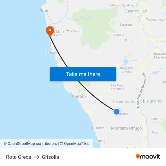 Rota Greca to Grisolia map
