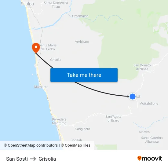 San Sosti to Grisolia map