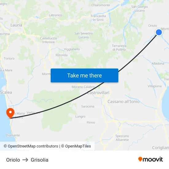 Oriolo to Grisolia map