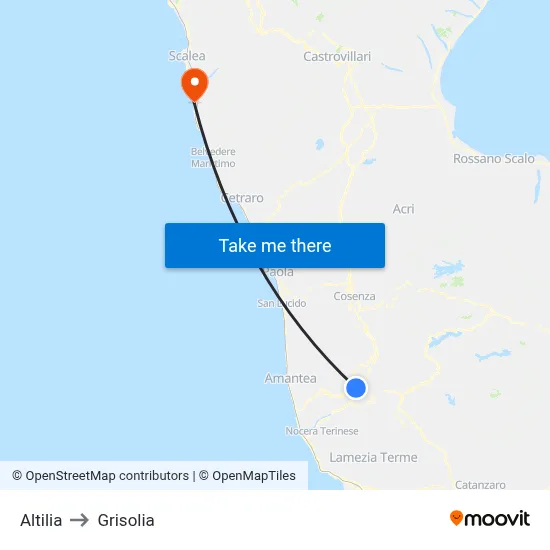 Altilia to Grisolia map
